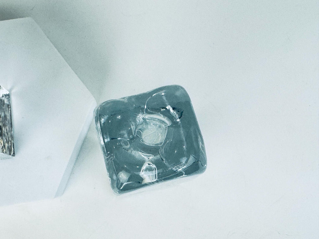 Vintage 1970s Clear Ice Glass Muurla Finland Sculptural Home Accent Extra Thin Candlestick Holders