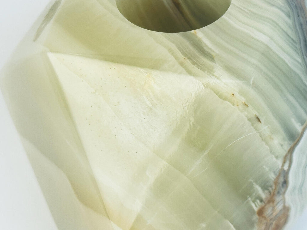 Vintage 1970s Grey Onyx Italian Stone Geometric Taper Candle Holder