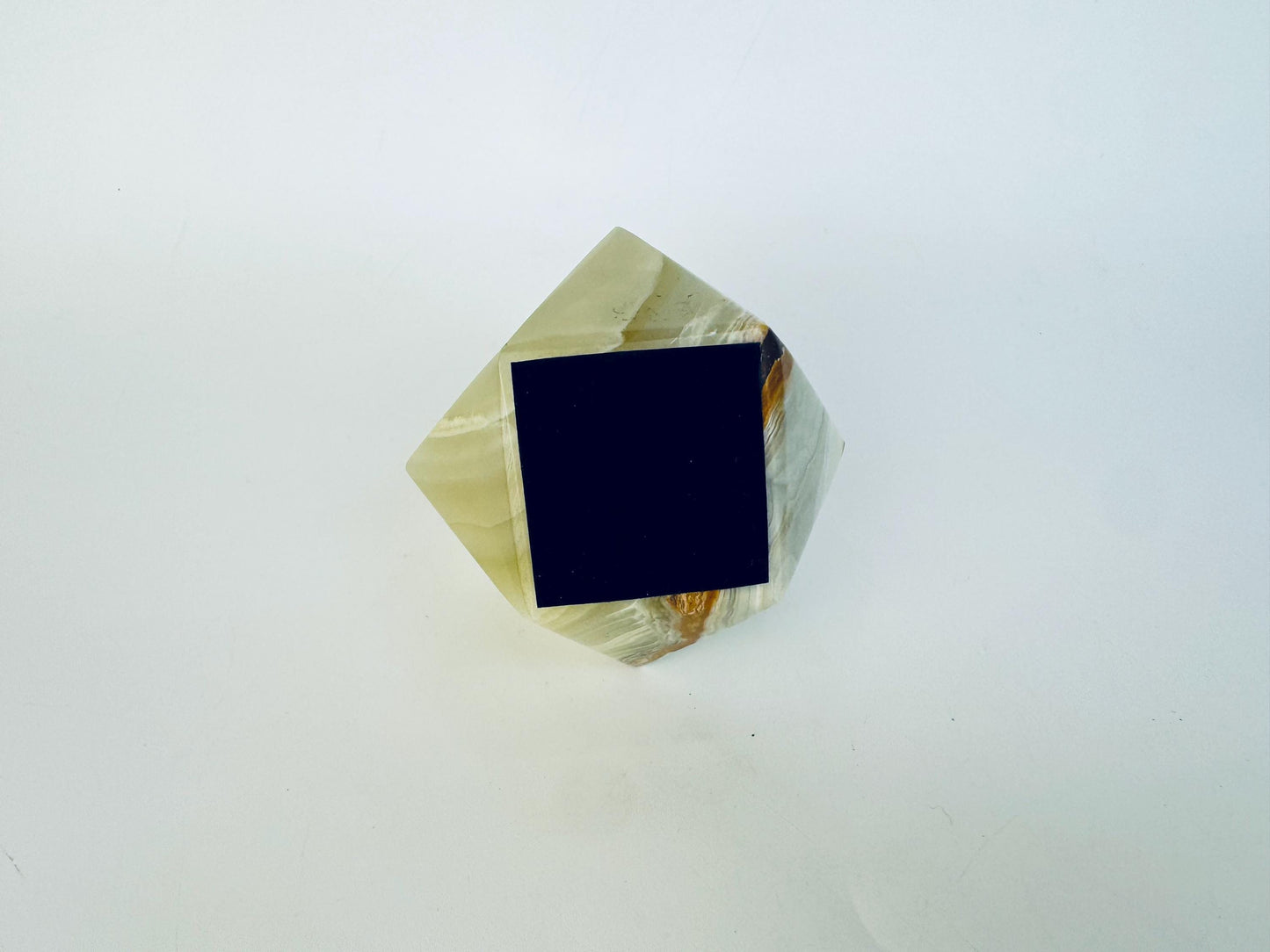 Vintage 1970s Grey Onyx Italian Stone Geometric Taper Candle Holder