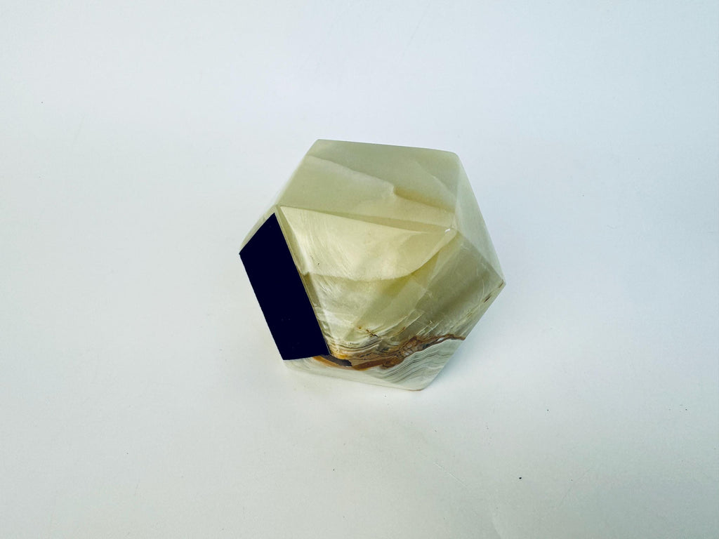 Vintage 1970s Grey Onyx Italian Stone Geometric Taper Candle Holder