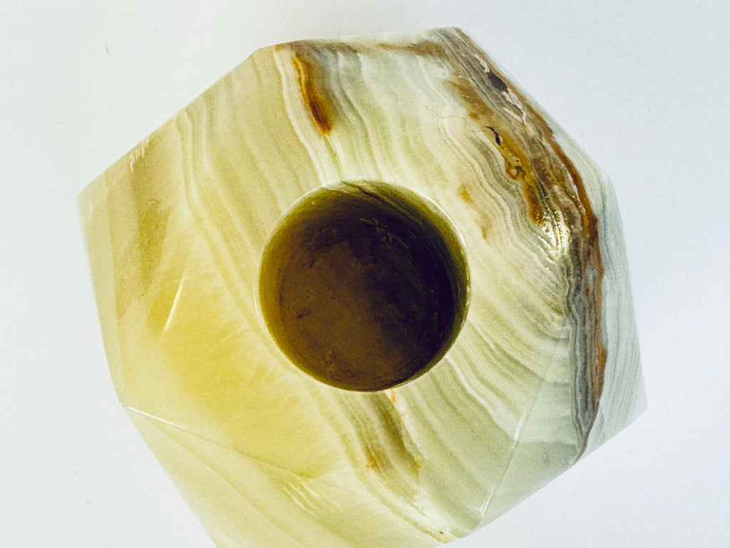 Vintage 1970s Grey Onyx Italian Stone Geometric Taper Candle Holder