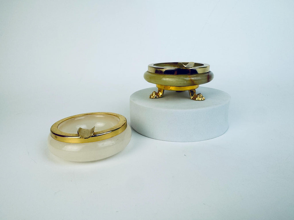Vintage 1970s Italian Onyx Brass Ashtray in Choice of Styles