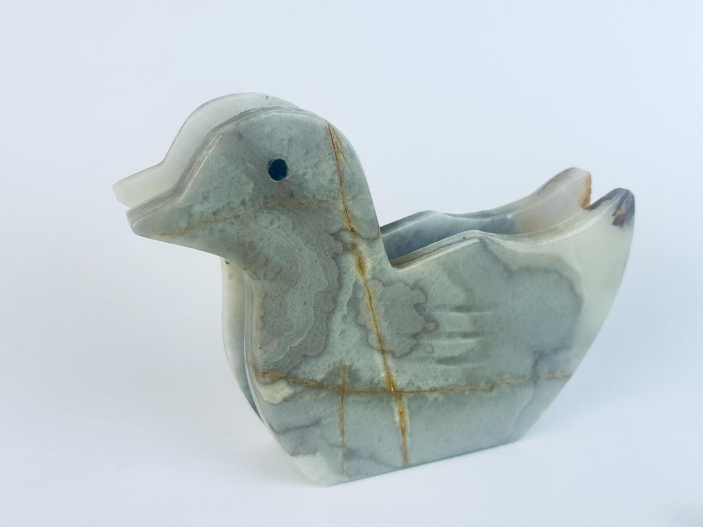 Vintage 1980s Grey Onyx Duck Napkin Holder Italian Stone Tableware
