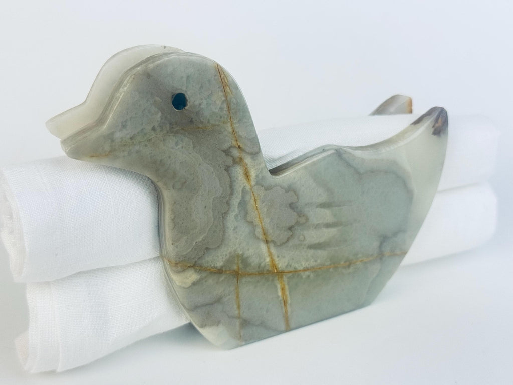 Vintage 1980s Grey Onyx Duck Napkin Holder Italian Stone Tableware