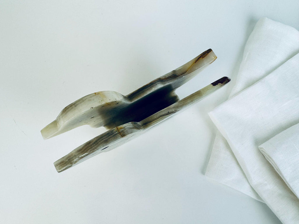 Vintage 1980s Grey Onyx Duck Napkin Holder Italian Stone Tableware