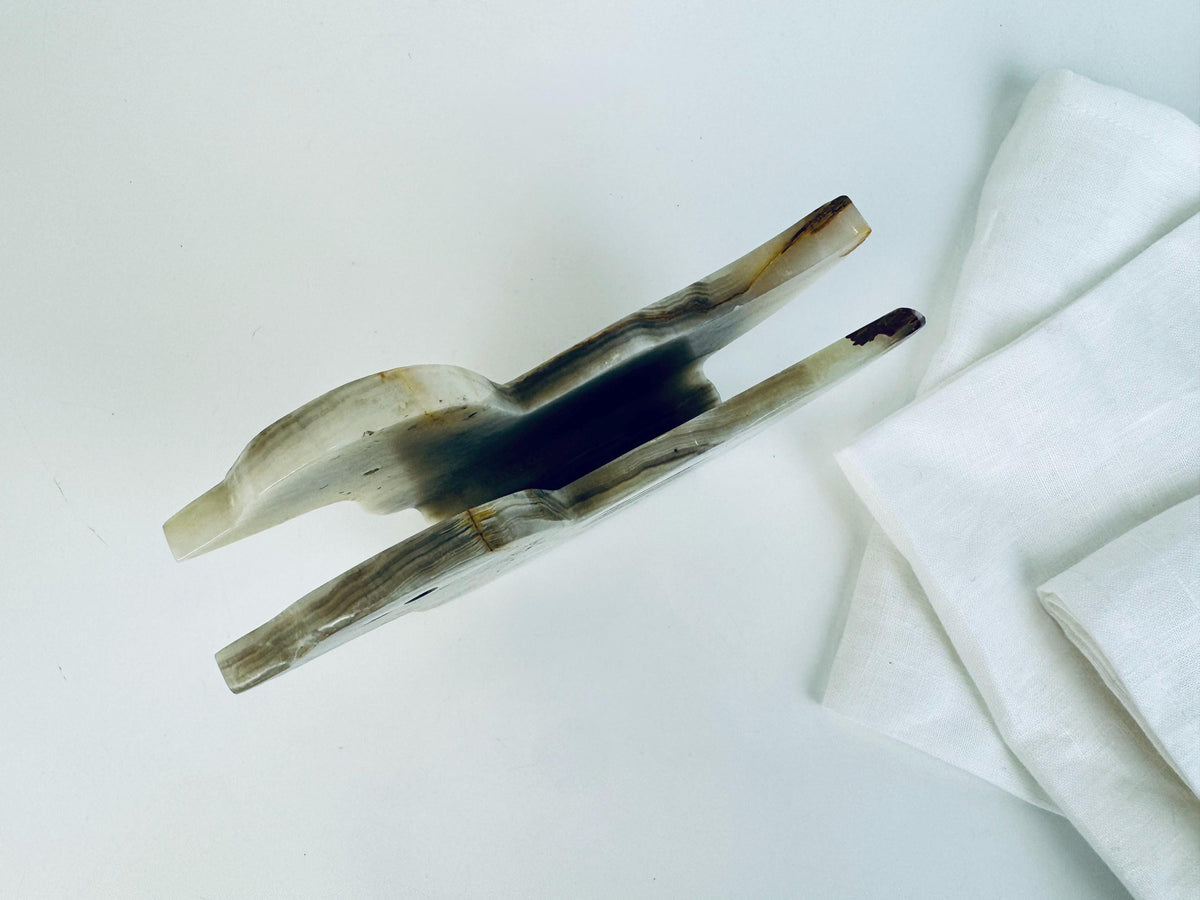 Vintage 1980s Grey Onyx Duck Napkin Holder Italian Stone Tableware