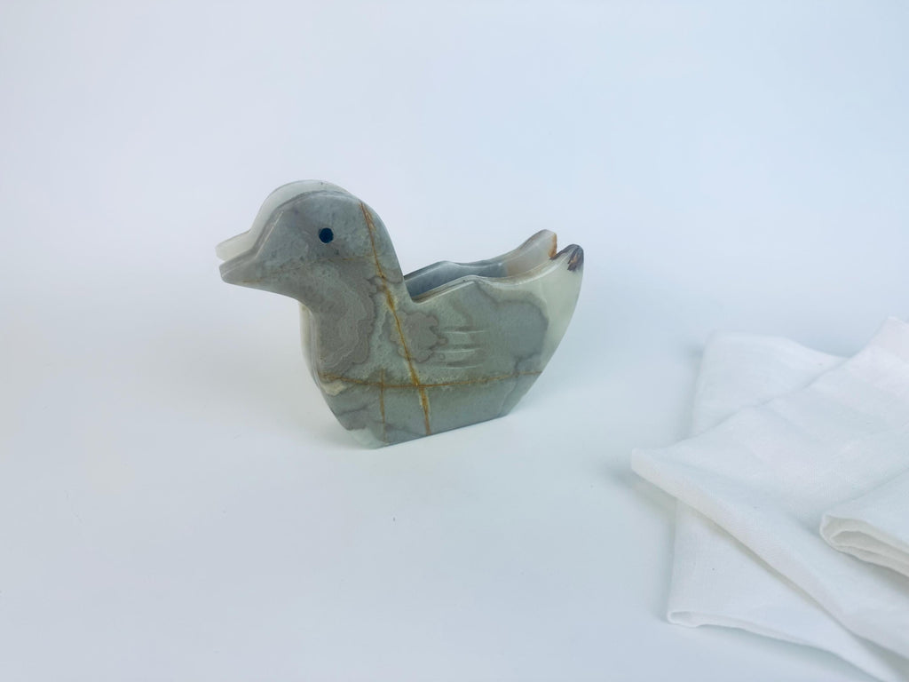 Vintage 1980s Grey Onyx Duck Napkin Holder Italian Stone Tableware
