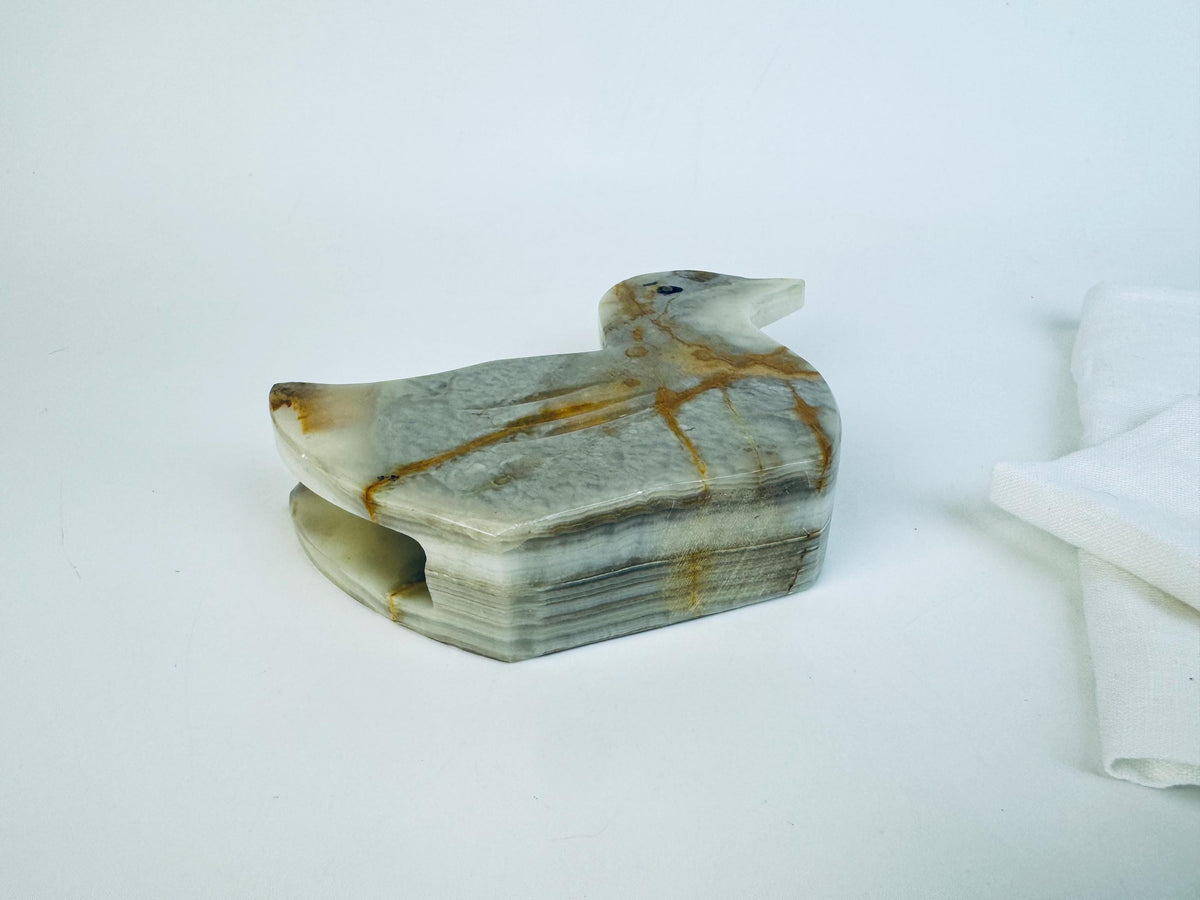 Vintage 1980s Grey Onyx Duck Napkin Holder Italian Stone Tableware