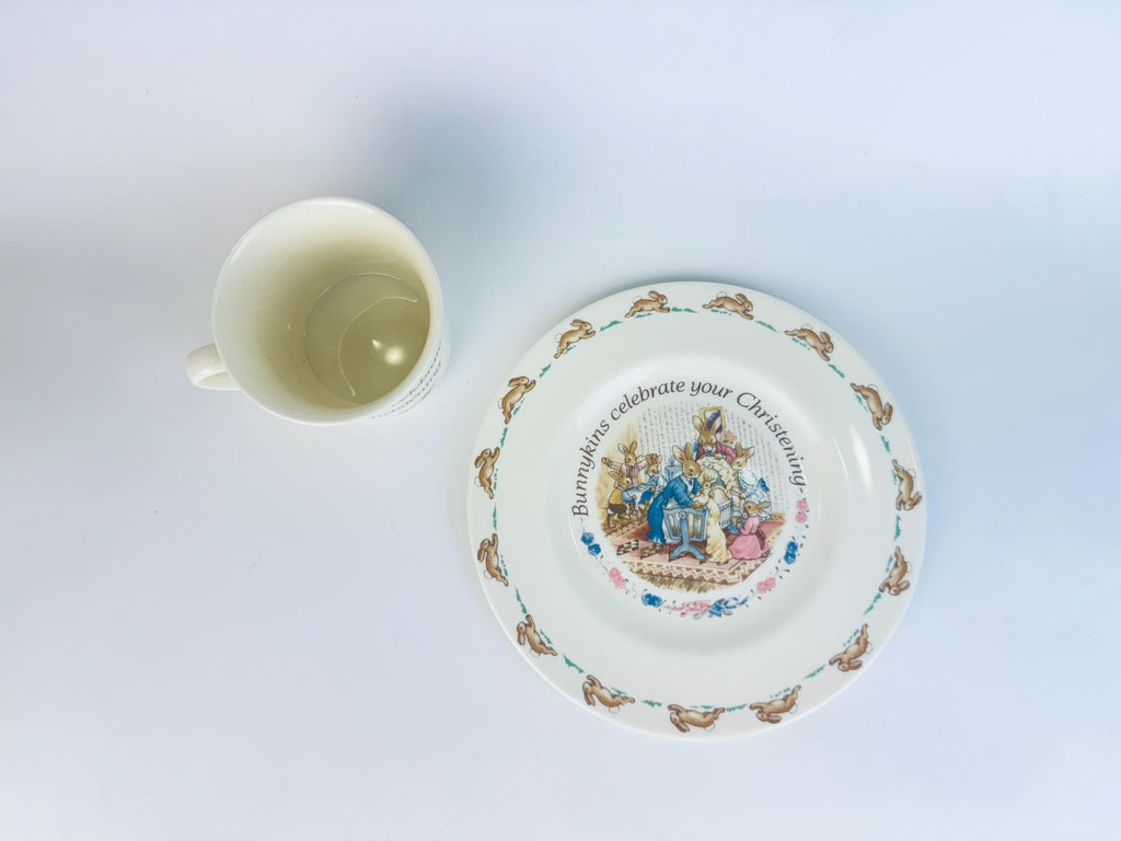 Vintage 1990s Cream Bunny Design Bone China Christening Dinnerware Set