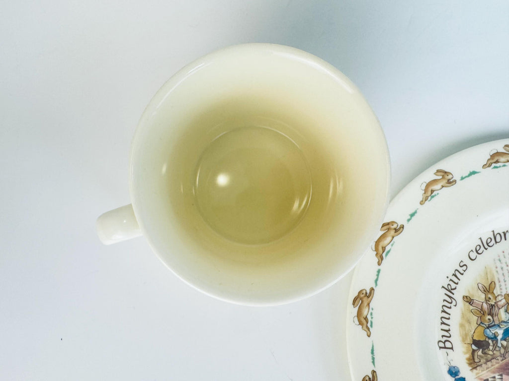 Vintage 1990s Cream Bunny Design Bone China Christening Dinnerware Set