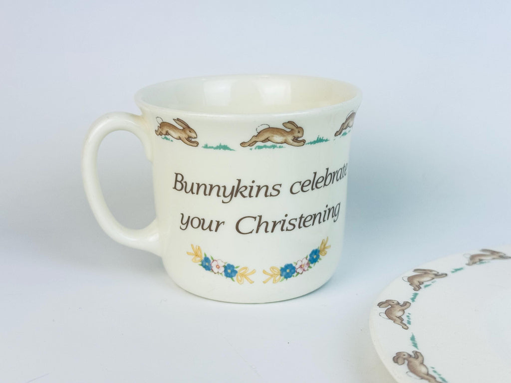 Vintage 1990s Cream Bunny Design Bone China Christening Dinnerware Set