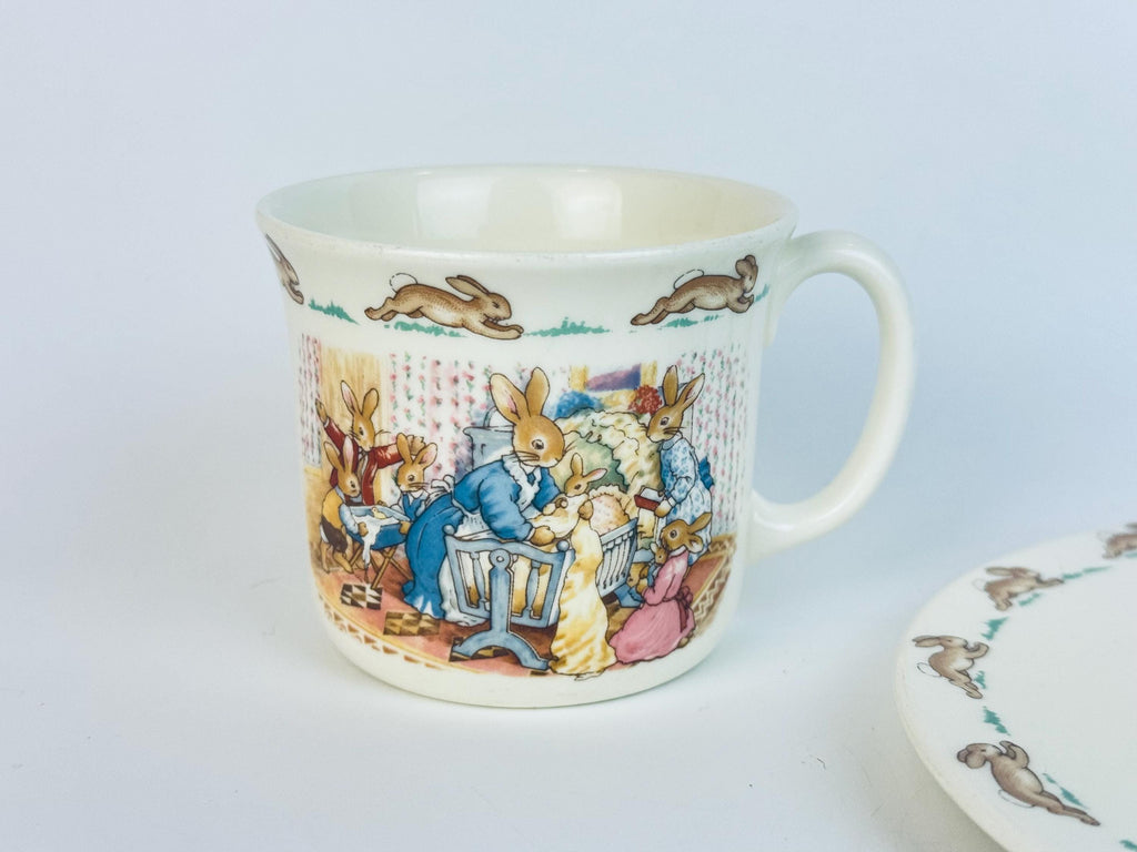 Vintage 1990s Cream Bunny Design Bone China Christening Dinnerware Set