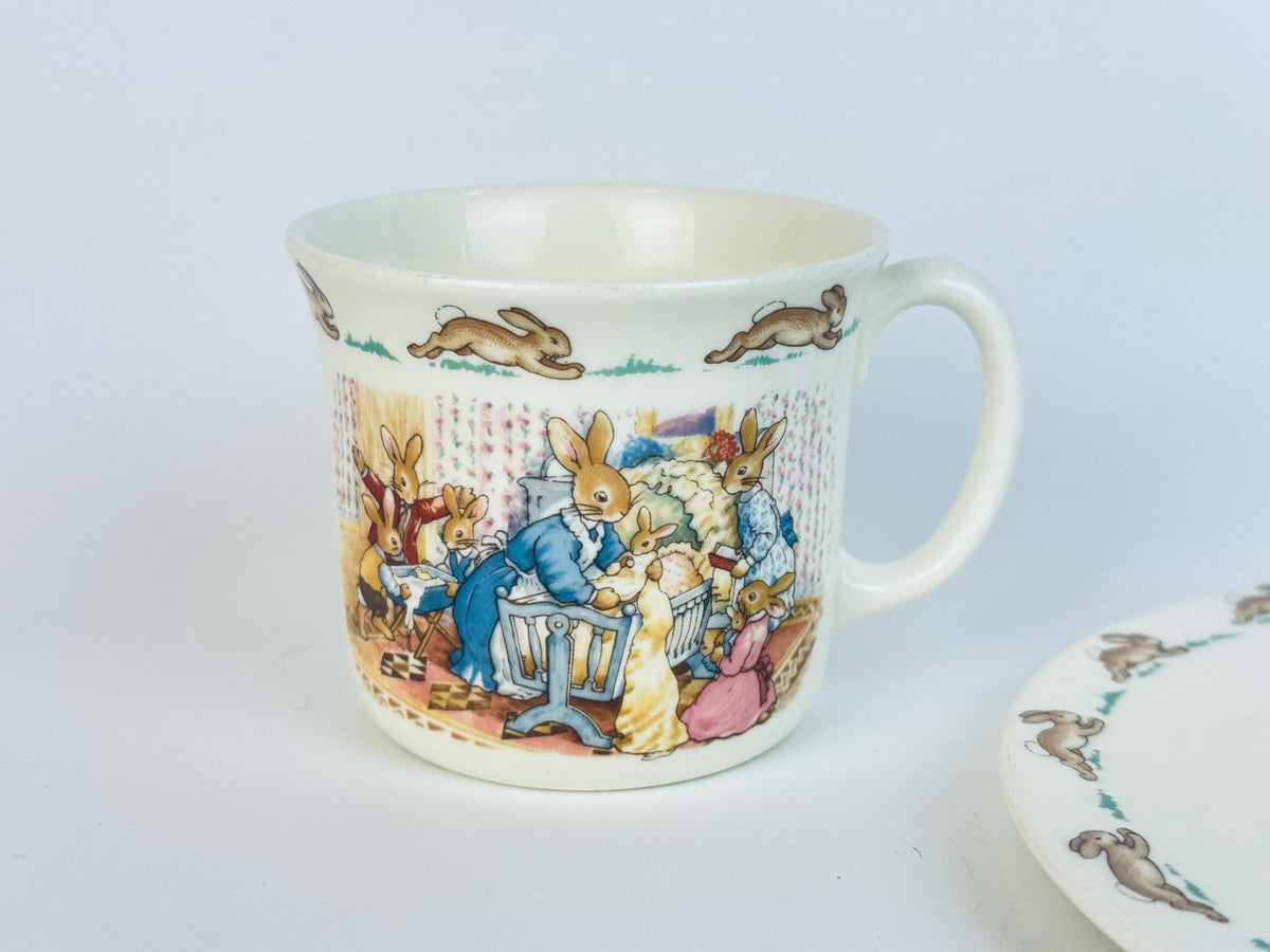 Vintage 1990s Cream Bunny Design Bone China Christening Dinnerware Set
