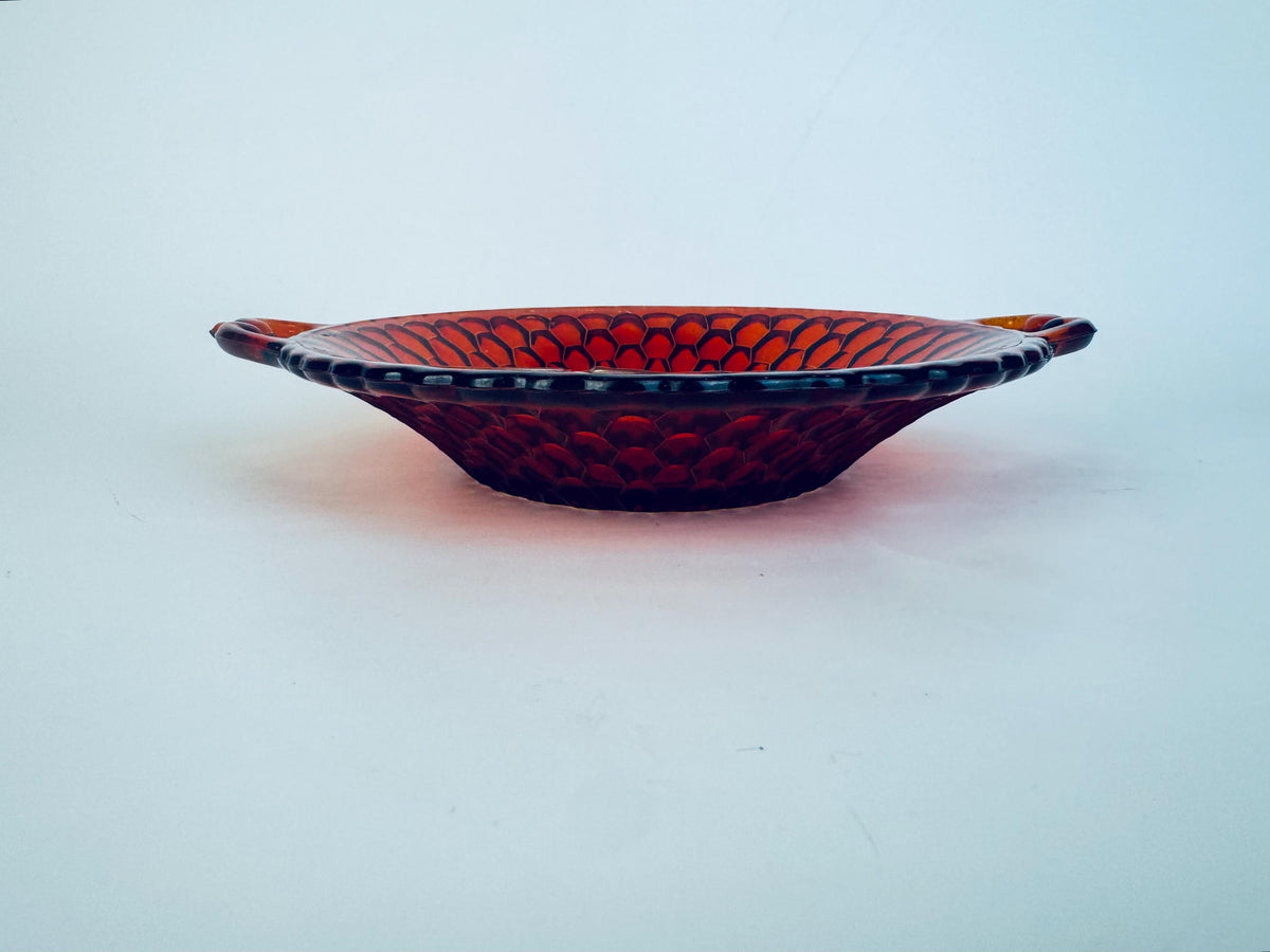 Vintage Amberina Honeycomb Pressed Glass Serving Bowl with Handles  Fenton Glass Company