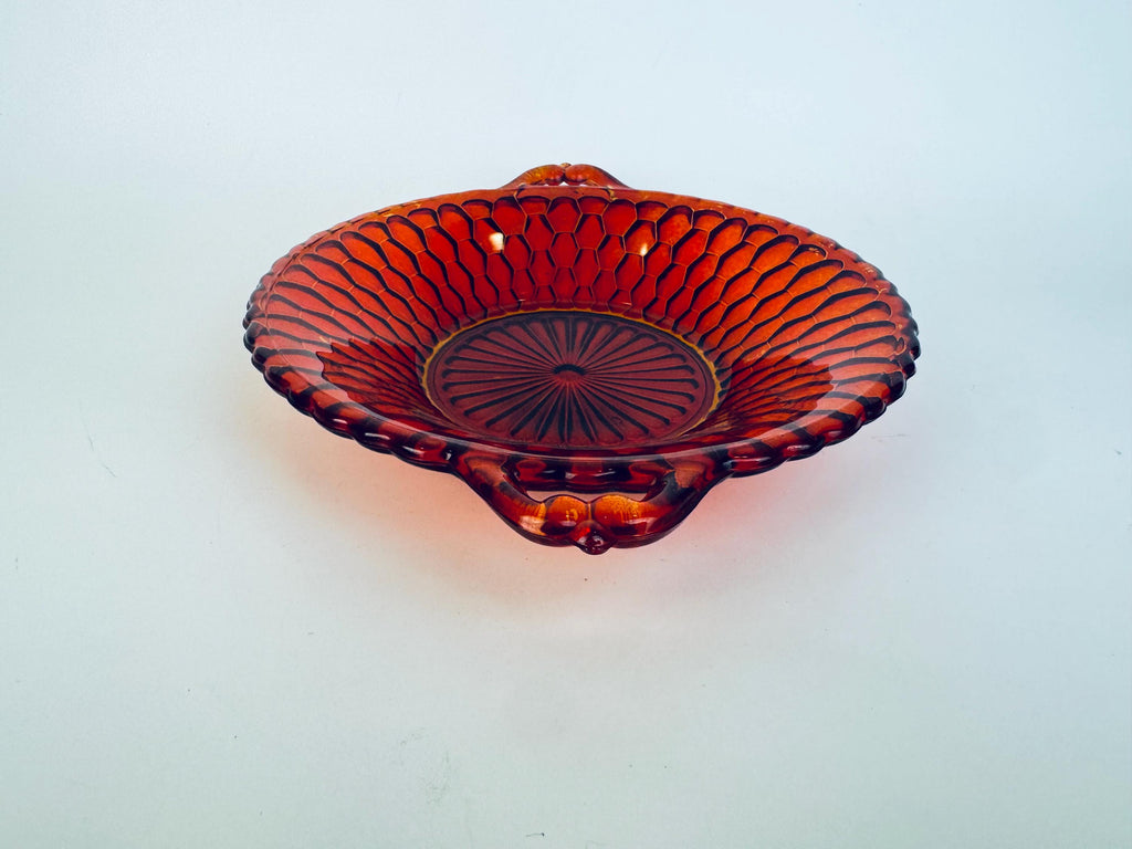 Vintage Amberina Honeycomb Pressed Glass Serving Bowl with Handles  Fenton Glass Company