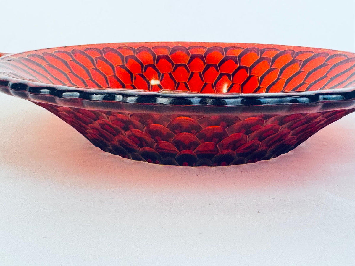 Vintage Amberina Honeycomb Pressed Glass Serving Bowl with Handles  Fenton Glass Company