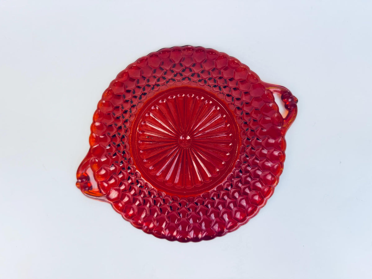 Vintage Amberina Honeycomb Pressed Glass Serving Bowl with Handles  Fenton Glass Company