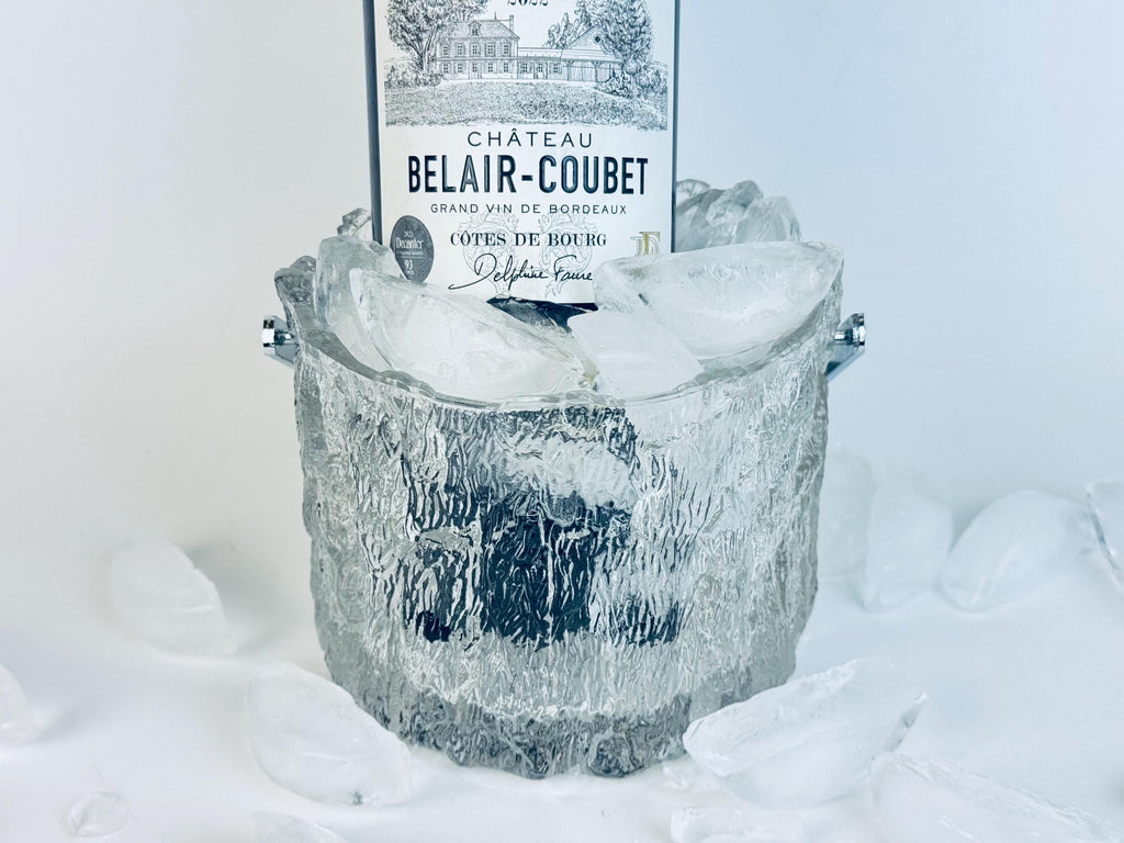 Vintage 1970s Clear Textured Ice Glass Pukeberg Sweden Ice Bucket - Chrome Handle Barware