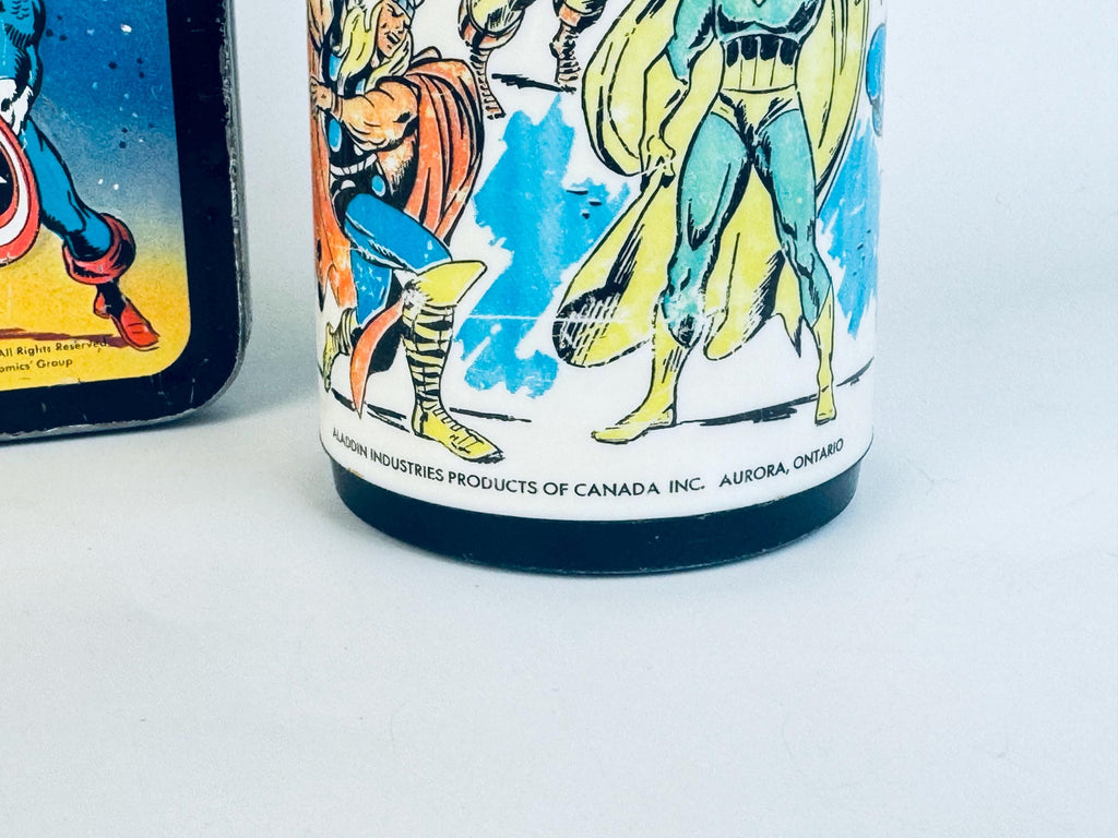 Vintage 1976 Marvel Comics Super Heros Metal Lunch Box & Thermos  Aladdin Industries USA  Spider-Man, Thor, Captain America