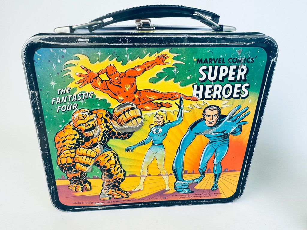 Vintage 1976 Marvel Comics Super Heros Metal Lunch Box & Thermos  Aladdin Industries USA  Spider-Man, Thor, Captain America