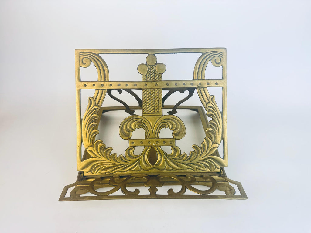 Vintage Brass Adjustable Book Stand  1960s Acanthus-Leaf Scroll Display Easel for Books or Sheet Music