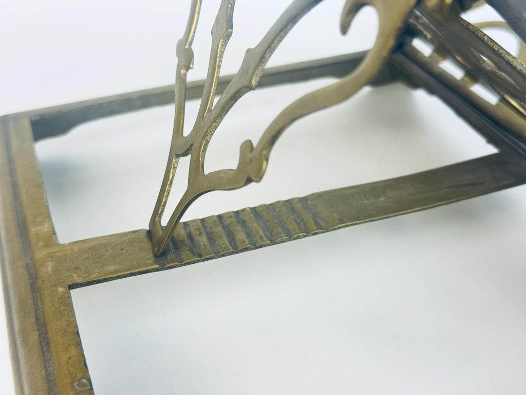 Vintage Brass Adjustable Book Stand  1960s Acanthus-Leaf Scroll Display Easel for Books or Sheet Music