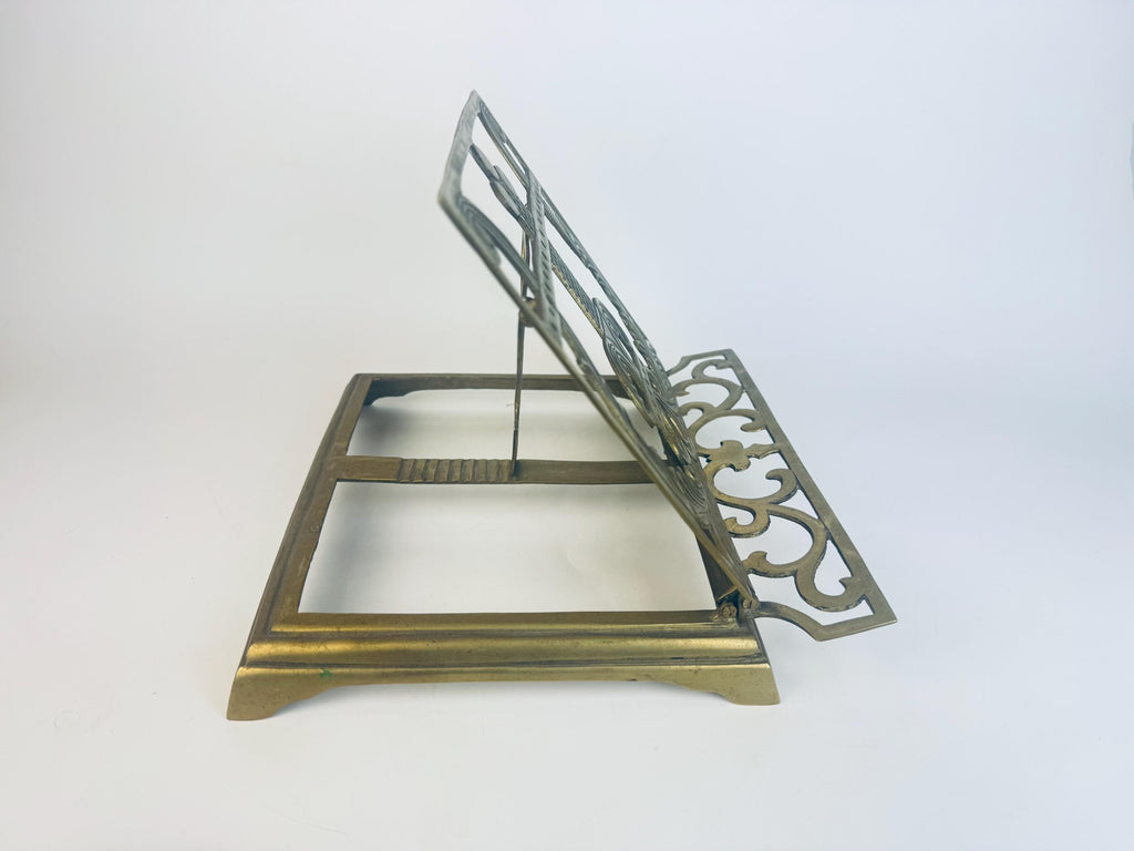 Vintage Brass Adjustable Book Stand  1960s Acanthus-Leaf Scroll Display Easel for Books or Sheet Music