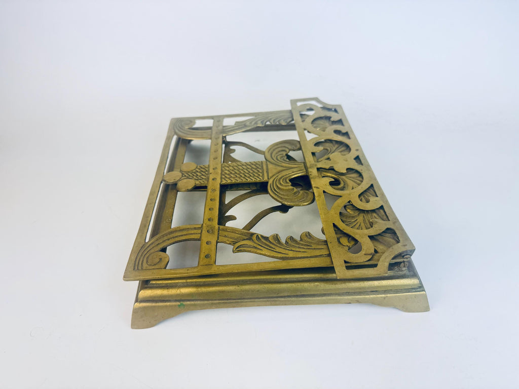 Vintage Brass Adjustable Book Stand  1960s Acanthus-Leaf Scroll Display Easel for Books or Sheet Music