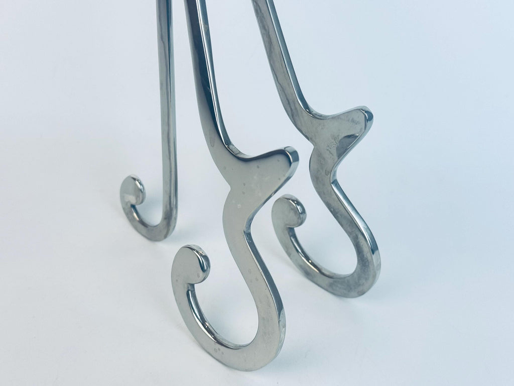 Vintage Silver Chrome-Plated Aluminum Display Easel Stand Mid-Century Metal Art Book Plate Holder
