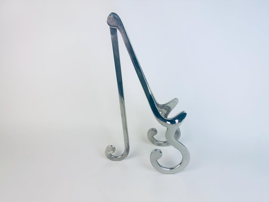 Vintage Silver Chrome-Plated Aluminum Display Easel Stand Mid-Century Metal Art Book Plate Holder