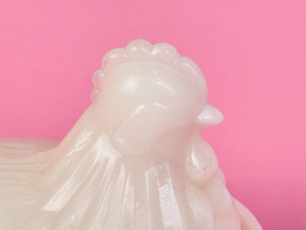 Vintage 1970s Milk-Glass Hen on Nest Covered Dish  Farmhouse Tabletop Accent