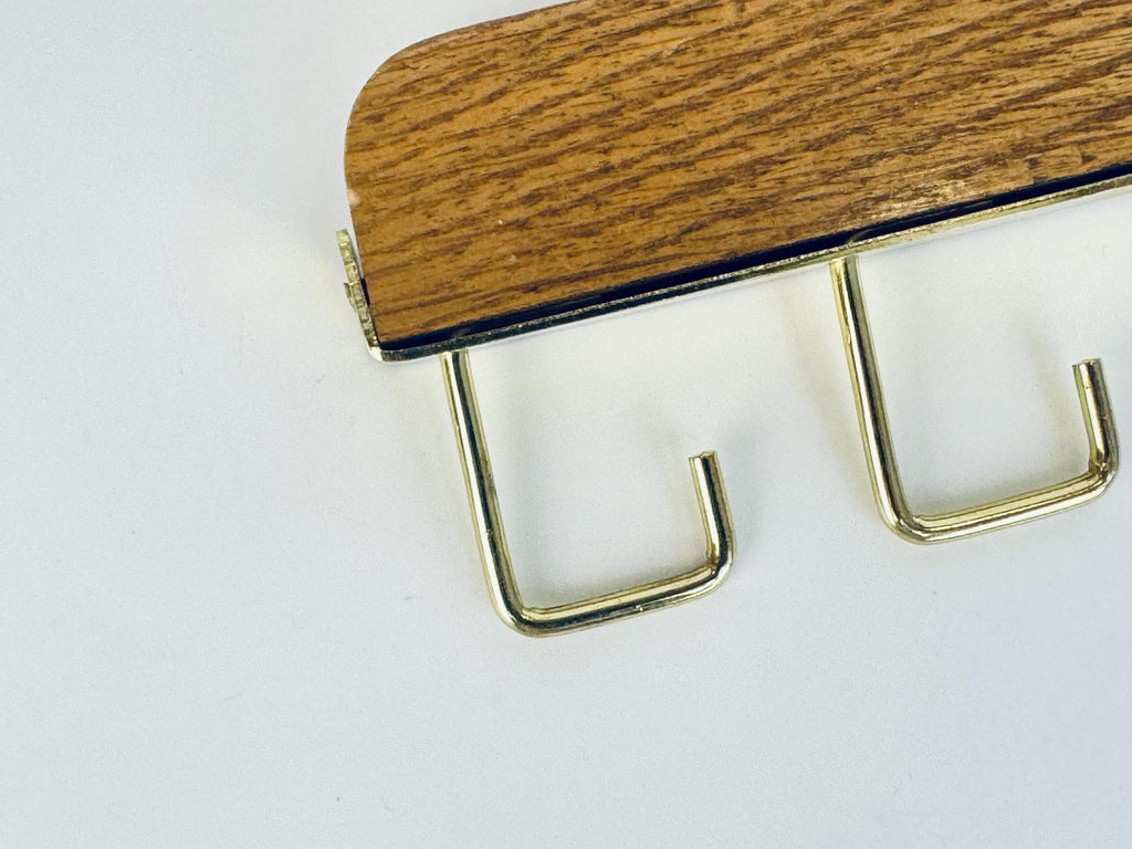 Vintage 1970s Gold-Tone Oak Closet Hanging Belt Tie Organizer Rack