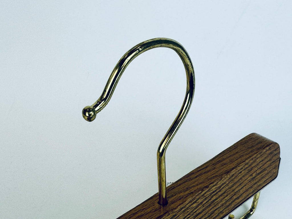 Vintage 1970s Gold-Tone Oak Closet Hanging Belt Tie Organizer Rack