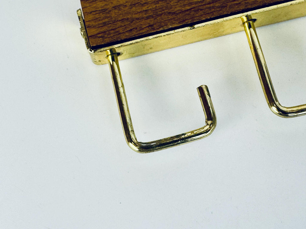 Vintage 1970s Gold-Tone Oak Closet Hanging Belt Tie Organizer Rack