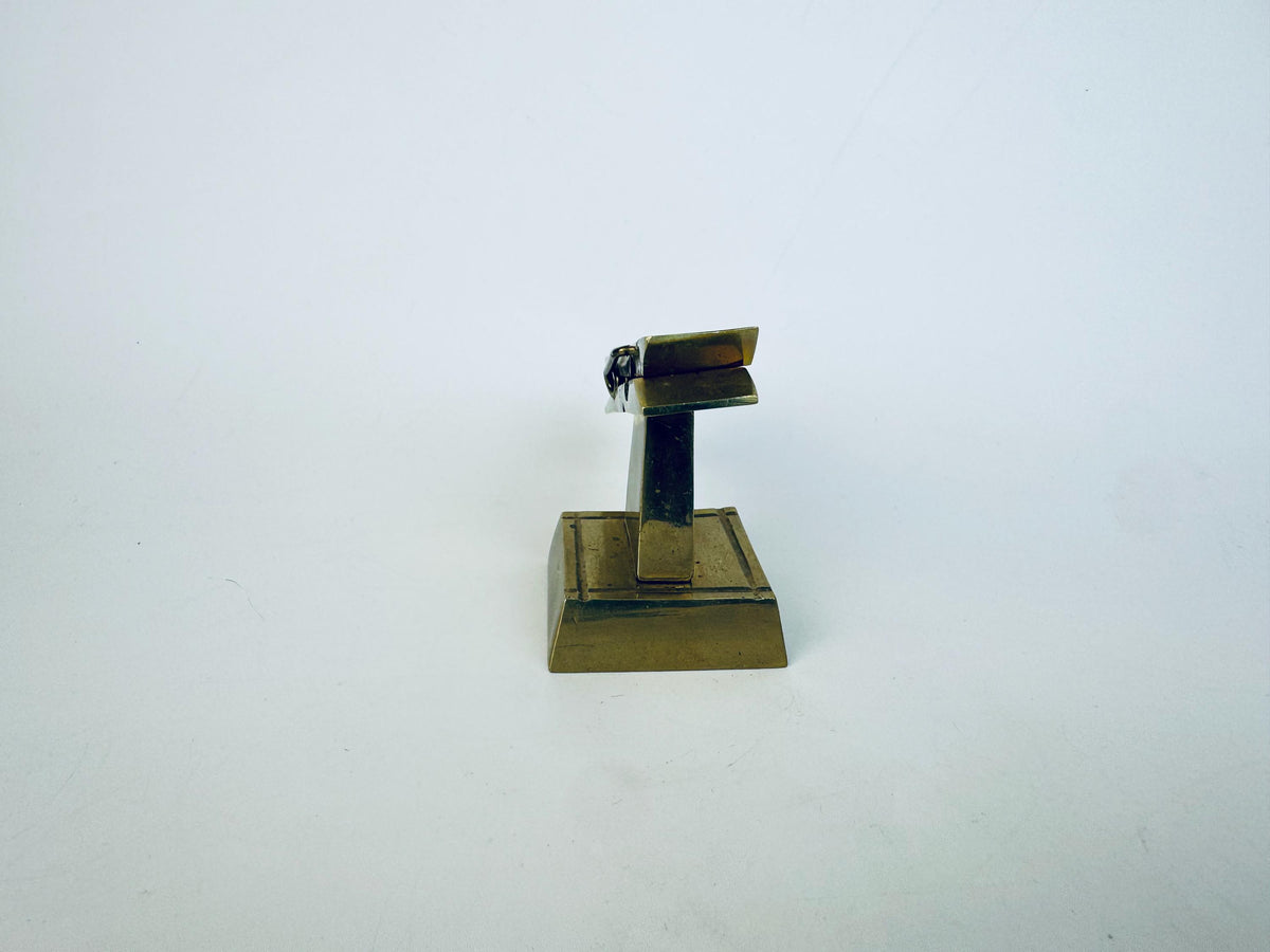 Vintage 1970s Solid Brass Desk Clip Sculpture  Gold Metal Note Holder Paperweight
