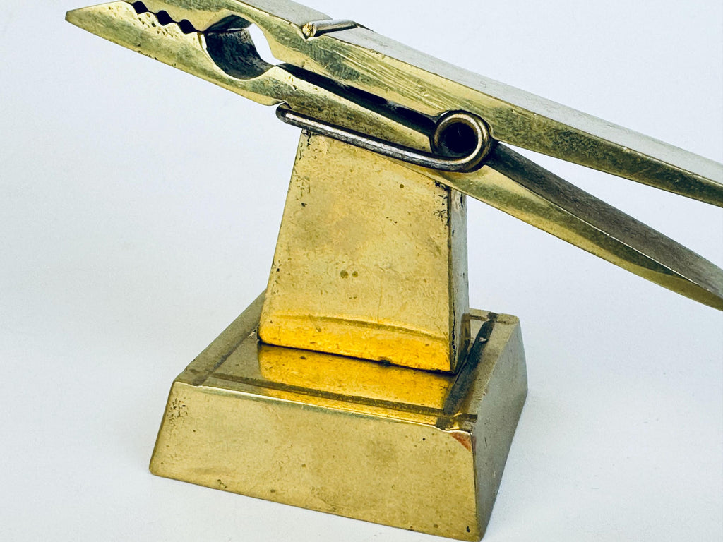 Vintage 1970s Solid Brass Desk Clip Sculpture  Gold Metal Note Holder Paperweight