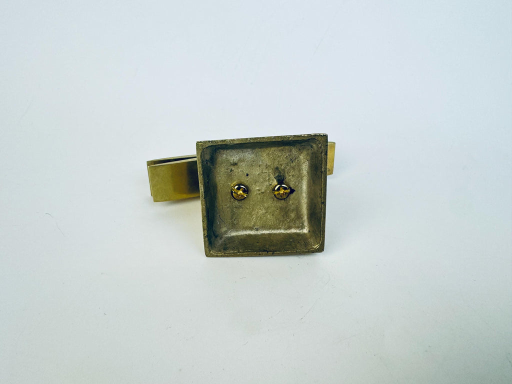 Vintage 1970s Solid Brass Desk Clip Sculpture  Gold Metal Note Holder Paperweight