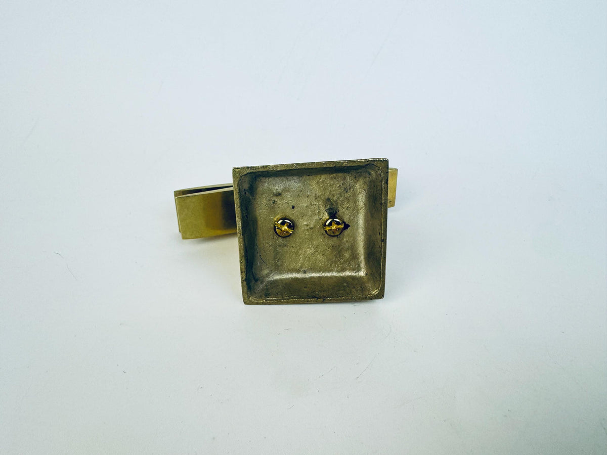 Vintage 1970s Solid Brass Desk Clip Sculpture  Gold Metal Note Holder Paperweight