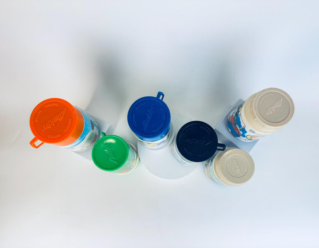 Vintage 1970s Aladdin insulated kids thermos  Star Trek  Woody Woodpecker  Bobby Orr  Wayne Gretzky  Battlestar Galactica designs