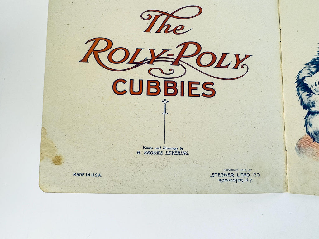 Antique/Vintage 1916 Children's Book “The Roly-Poly Cubbies Brown Bears Lithograph Story Book Collectible
