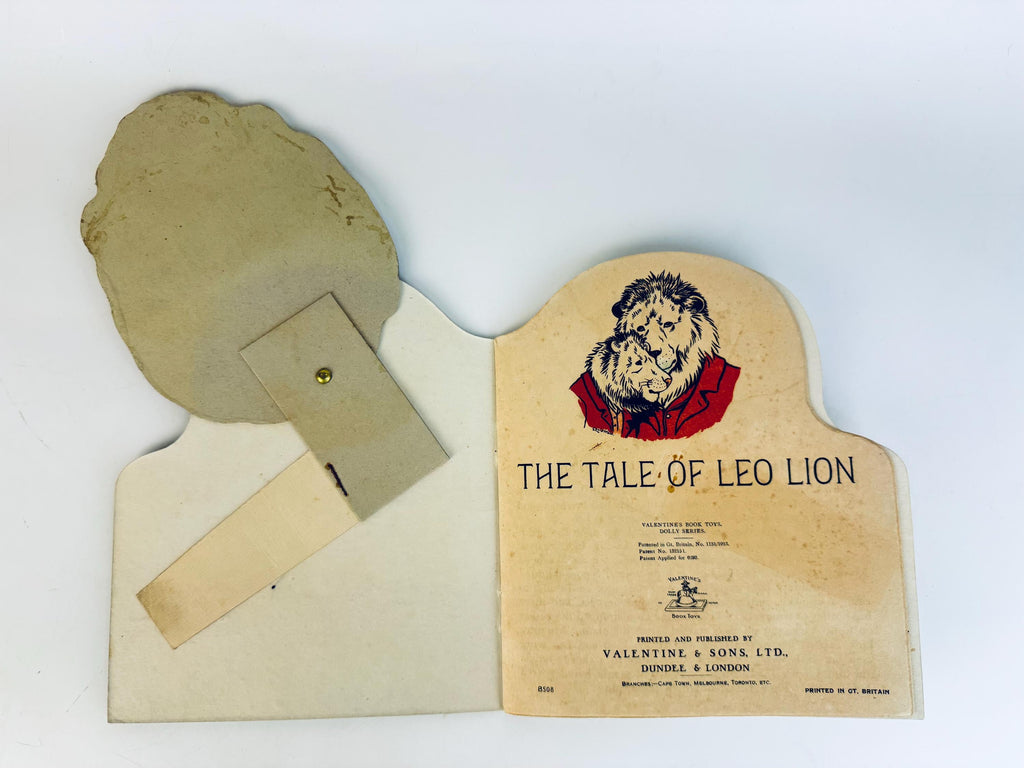 Antique 1913 Louis Wain “The Tale of Leo Lion Valentine & Sons Book Toy  Moveable Eyes + Head  Edwardian Childrens Collectible
