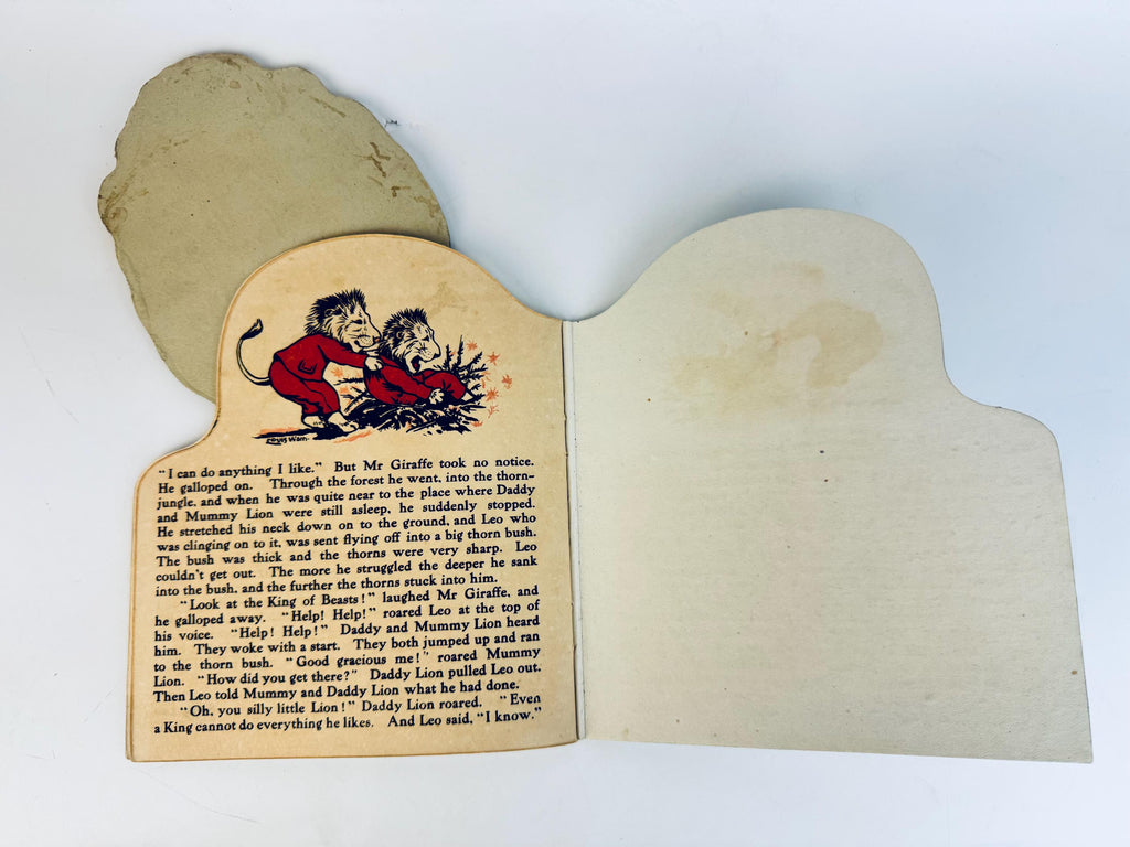 Antique 1913 Louis Wain “The Tale of Leo Lion Valentine & Sons Book Toy  Moveable Eyes + Head  Edwardian Childrens Collectible