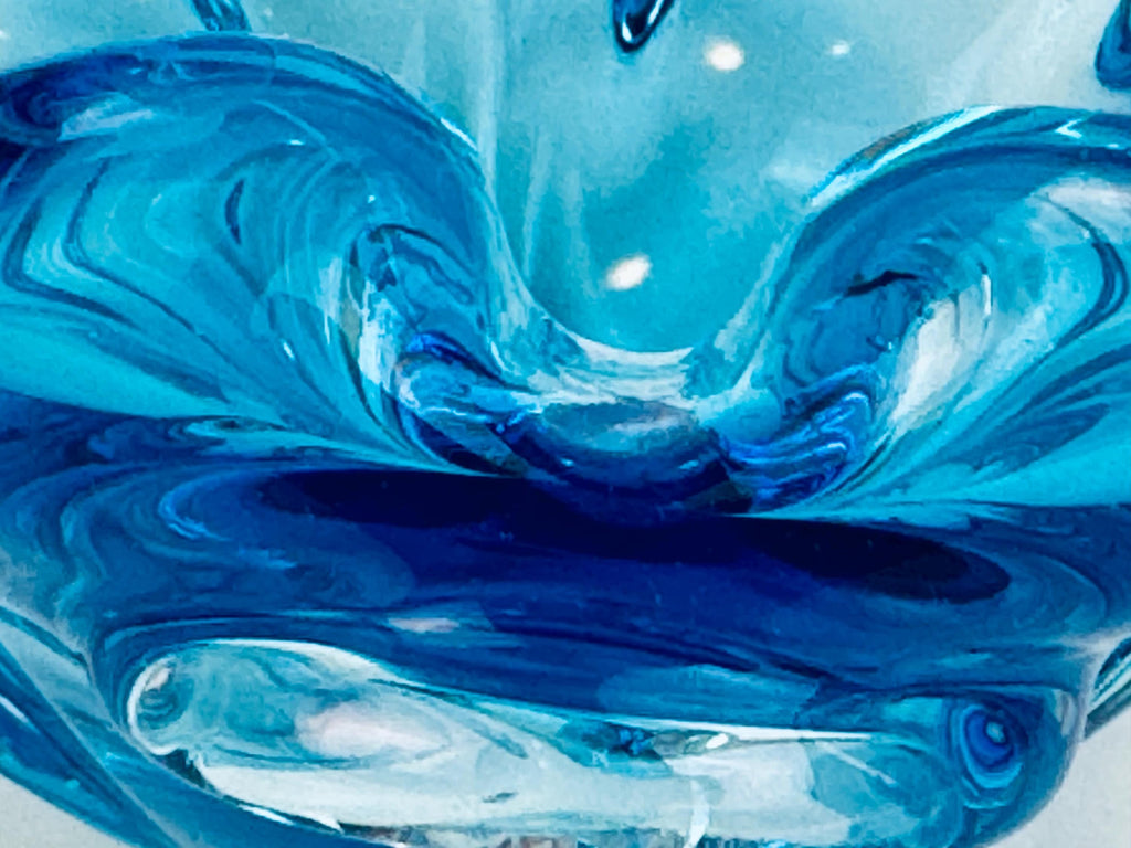 Vintage Aqua Blue Chalet-Style Art Glass Bowl 1960s Canadian Freeform Centrepiece