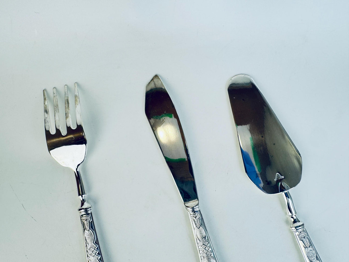 Vintage 1970s Silcraft E.P. Zinc Silver Tone Serving Set  Knife, Fork & Cake Server from Woodwards Canada