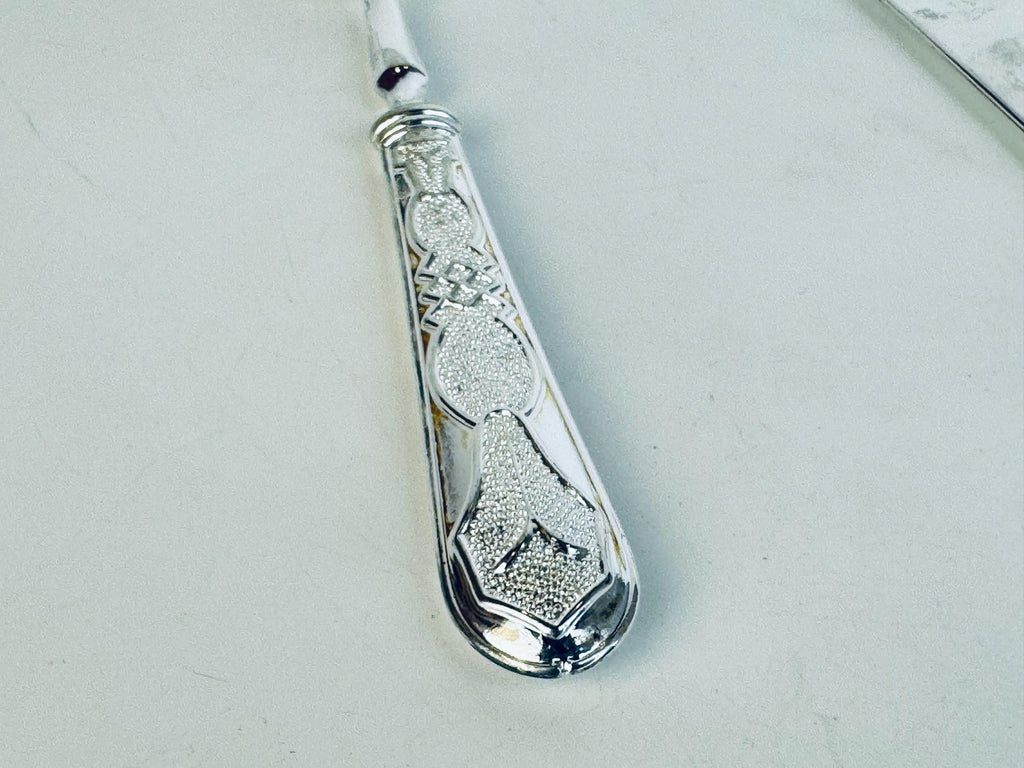 Vintage 1970s Silcraft E.P. Zinc Silver Tone Serving Set  Knife, Fork & Cake Server from Woodwards Canada