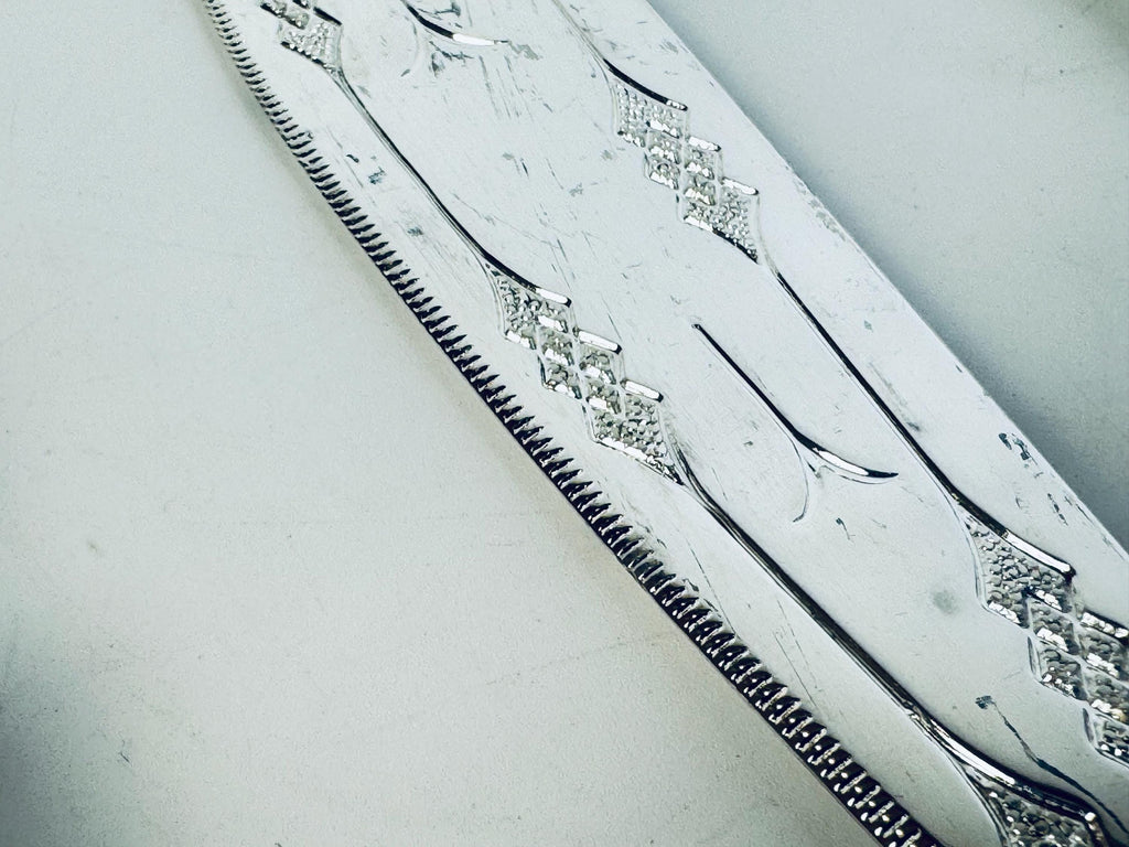 Vintage 1970s Silcraft E.P. Zinc Silver Tone Serving Set  Knife, Fork & Cake Server from Woodwards Canada