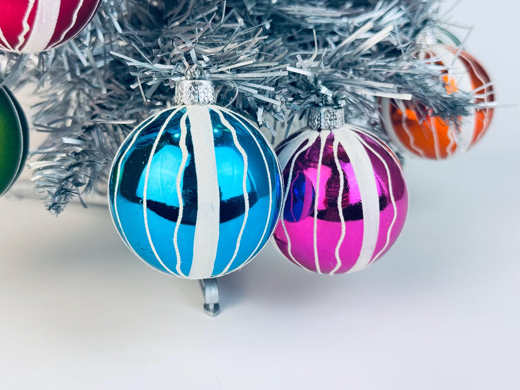 Vintage Hand-Painted 1970s Plastic Christmas Ornaments Multi-Colour Ball - Set of 12