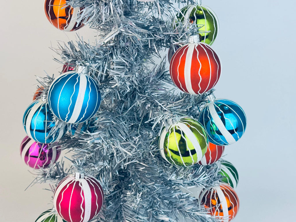 Vintage Hand-Painted 1970s Plastic Christmas Ornaments Multi-Colour Ball - Set of 12