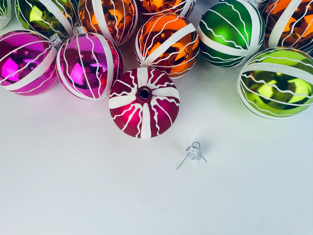 Vintage Hand-Painted 1970s Plastic Christmas Ornaments Multi-Colour Ball - Set of 12