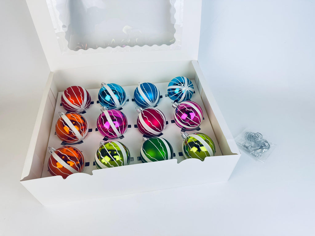 Vintage Hand-Painted 1970s Plastic Christmas Ornaments Multi-Colour Ball - Set of 12